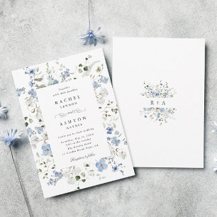 Convite Casamento Floral Azul Branco Verde Elegante