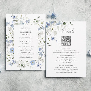Convite Casamento Floral Azul Branco Verde Tudo em Um