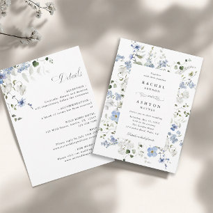 Convite Casamento Floral Azul Branco Verde Tudo em Um