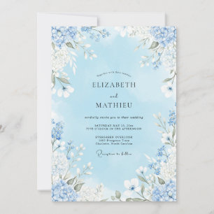 Convite Casamento Floral Azul Céu em Flor