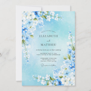 Convite Casamento Floral Azul Céu na Primavera