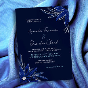 Convite Casamento Floral Azul Chic Silver e Marinho