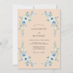 Convite Casamento Floral Azul Claro