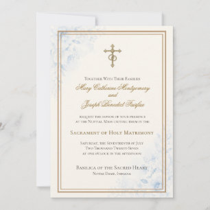 Convite Casamento Floral Azul Claro Católico