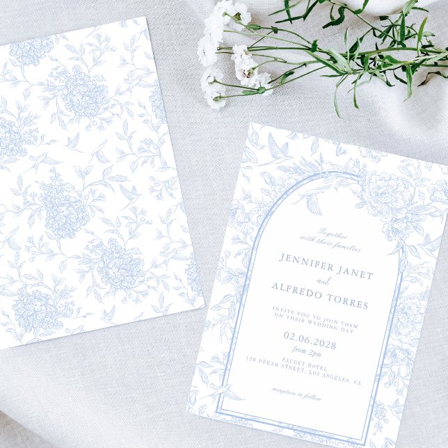 Convite Casamento Floral Azul Claro Elegante (Criador carregado)