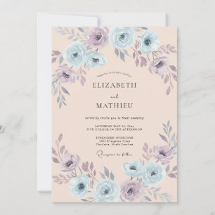Convite Casamento Floral Azul Claro Etéreo com Rubor