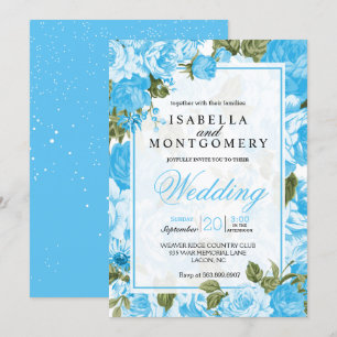 Convite Casamento Floral Azul Clássico