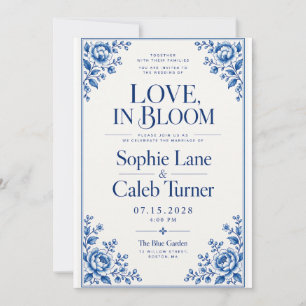 Convite Casamento Floral Azul Cobalto