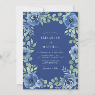 Convite Casamento Floral Azul Cobalto