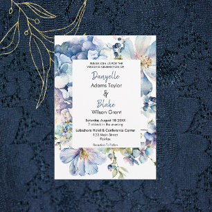 Convite Casamento Floral Azul com Água-Vedante