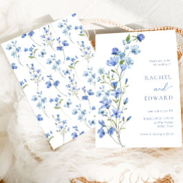 Convite Casamento Floral Azul com Água-Vedante