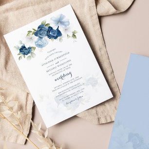 Convite Casamento Floral Azul com Água-Vedante