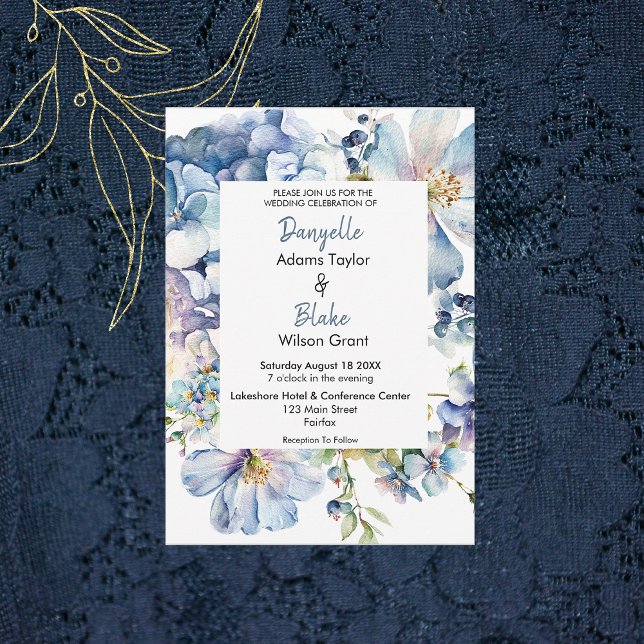 Convite Casamento Floral Azul com Água-Vedante (Criador carregado)