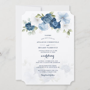 Convite Casamento Floral Azul com Derrante Botânico Modern