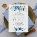 Convite Casamento floral azul com guião elegante<br><div class="desc">Um design elegante com flores azuis-lua-claro-d-água. Você pode personalizar o texto,  o tamanho do texto,  as cores e a fonte neste convite de casamento.</div>