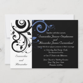 Convite Casamento Floral Azul Cornflower Black Periwinkle