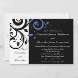 Convite Casamento Floral Azul Cornflower Black Periwinkle