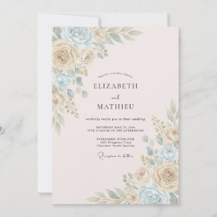 Convite Casamento Floral Azul Creme Caprichoso