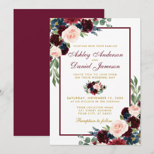 Convite Casamento Floral Azul Da Borgonha B