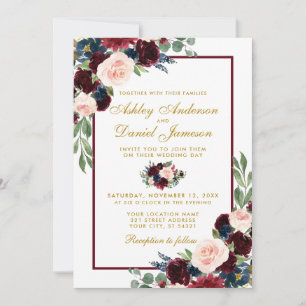 Convite Casamento Floral Azul Da Borgonha W