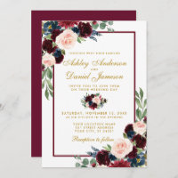 Casamento Floral Azul Da Watercolor Burgundy