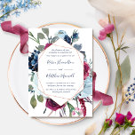 Convite Casamento Floral Azul das Berries Geométricas Eleg<br><div class="desc">Aprecie seus convidados com este convite de casamento, que dá um belo buquê floral de aquarela com um quadro de hexágono de ouro rosa com seus detalhes de casamento. Flores e folhagem deliciados em amora, framboesa, burgundy, azul empoeirado, marinho e matizes. A parte traseira do cartão de greve com manchas...</div>