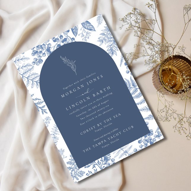 Convite Casamento Floral Azul De Elegante Bloom (Elegant Bloom French Blue Floral Wedding Invitation)