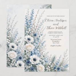 Convite Casamento Floral Azul de Inverno