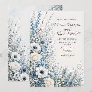 Convite Casamento Floral Azul de Inverno