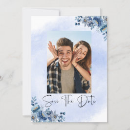 Convite Casamento Floral Azul de Luxo Salve a Data