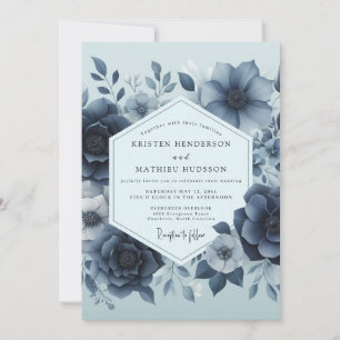 Convite Casamento Floral Azul Delft Moody