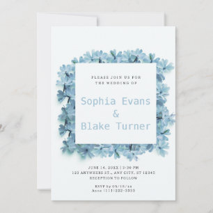 Convite Casamento Floral Azul Delicado Moderno e Russo