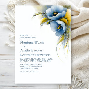 Convite Casamento Floral Azul e Amarelo