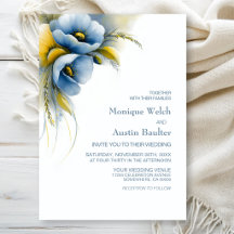 Casamento Floral Azul e Amarelo Elegante
