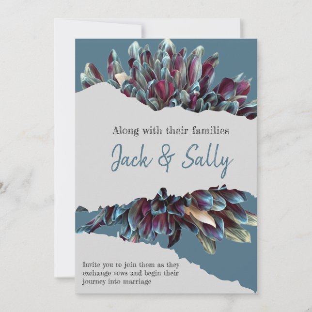 Convite Casamento floral azul e branco (Frente)