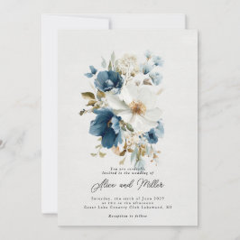 Convite Casamento Floral Azul e Branco