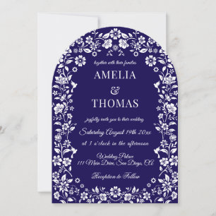 Convite Casamento Floral Azul e Branco