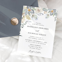 Casamento Floral Azul e Branco em Aquarela Românti