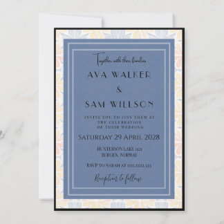 Convite Casamento Floral Azul E Branco (Fronteira + Imagem