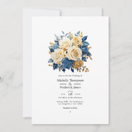 Convite Casamento Floral Azul e Dourado