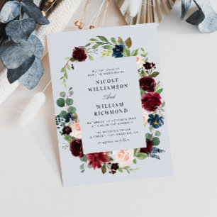 Convite casamento floral azul e empoeirado