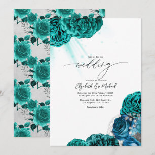 Convite Casamento Floral Azul e Prata Elegante