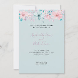 Convite Casamento Floral Azul e Rosa Country Bonito