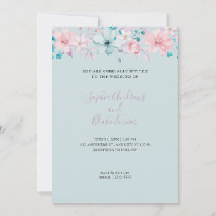 Convite Casamento Floral Azul e Rosa Country Bonito