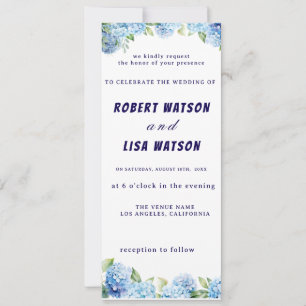 Convite Casamento Floral Azul Elegante