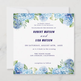 Convite Casamento Floral Azul Elegante 