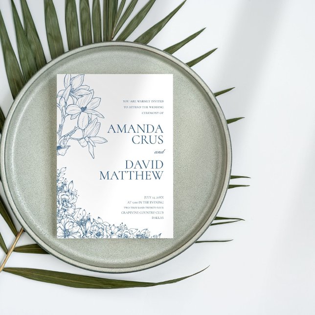 Convite Casamento Floral Azul Elegante (Criador carregado)
