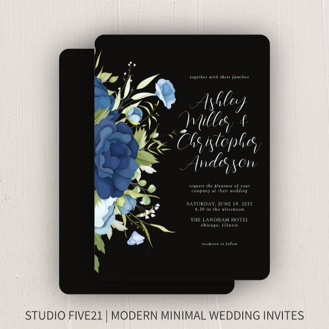 Convite Casamento Floral Azul Elegante (Criador carregado)