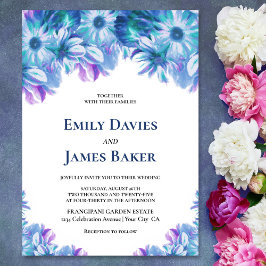 Convite Casamento Floral Azul Elegante