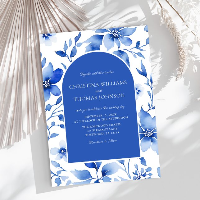 Convite Casamento Floral Azul Elegante (Criador carregado)
